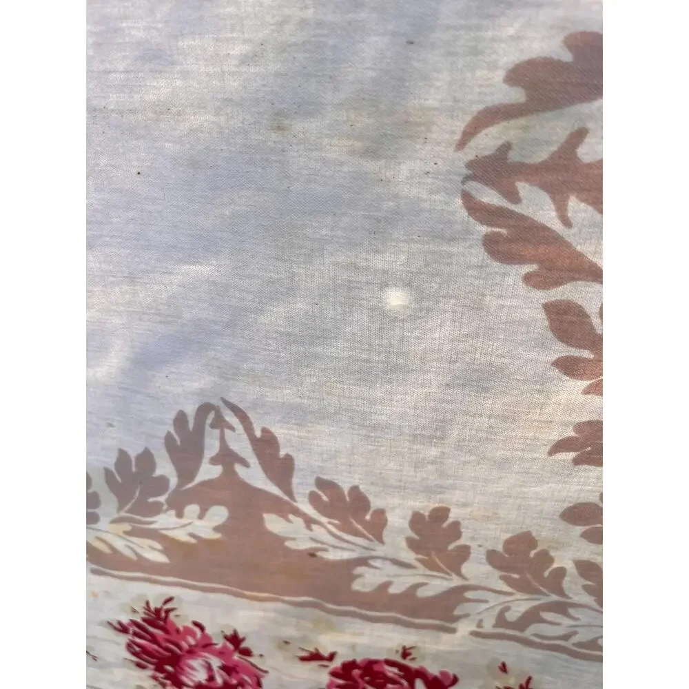Vintage Tablecloth with Red and Pink Roses and Leaves